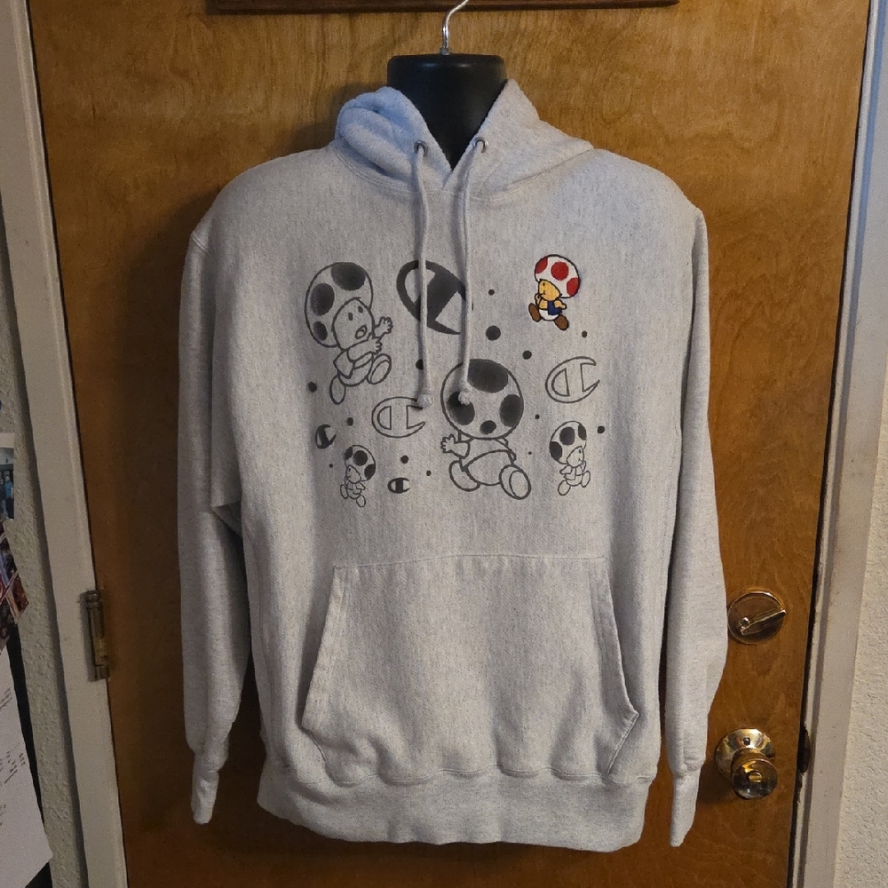Champion X Super Mario Bros MEN'S Hoodie Toadstool 100% Cotton SIZE Large